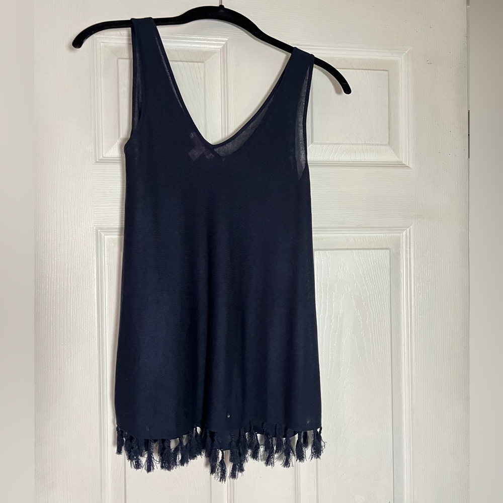 Lilly Pulitzer Elegant Navy Blue Sleeveless Top with Fringe XXS